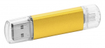 Plastikowo-metalowy pendrive o uniwersalnym wyglądzie OTG - żółty